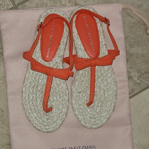 Stuart Weitzman Orange and Cream Sandals - Picture 1 of 4